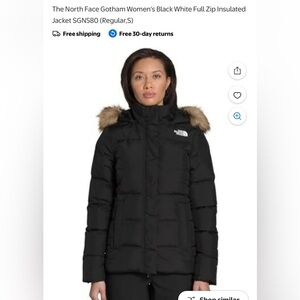 The North Face Gotham Women's Black Puffer Jacket with Fur Hood Large